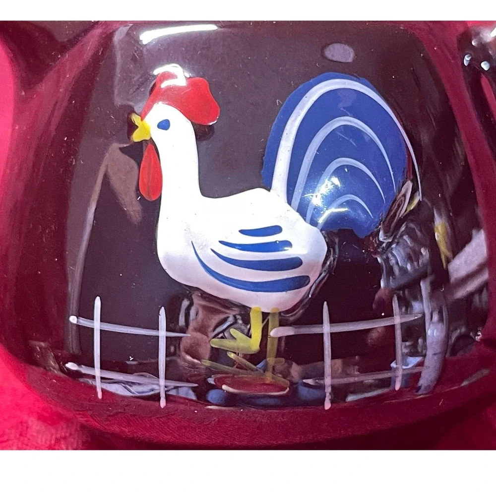 Japanese Red-ware Lusterware Mini Jug Creamer Hand Painted Rooster Made in Japan